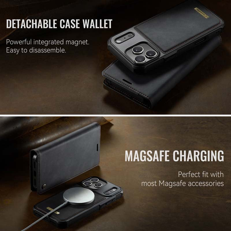 Caseme Leather Magnetic Flip Detachable Wallet Phone Case Black