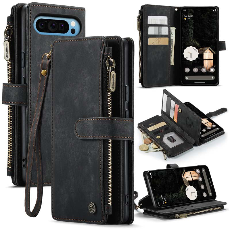 CaseMe Retro Zipper Wallet Case Black