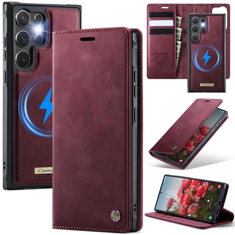 Caseme Leather Magnetic Flip Detachable Wallet Phone Case Red Wine