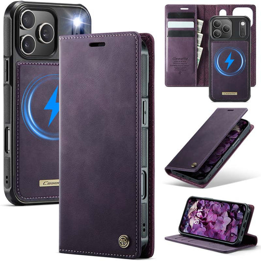 Caseme Leather Magnetic Flip Detachable Wallet Phone Case Purple
