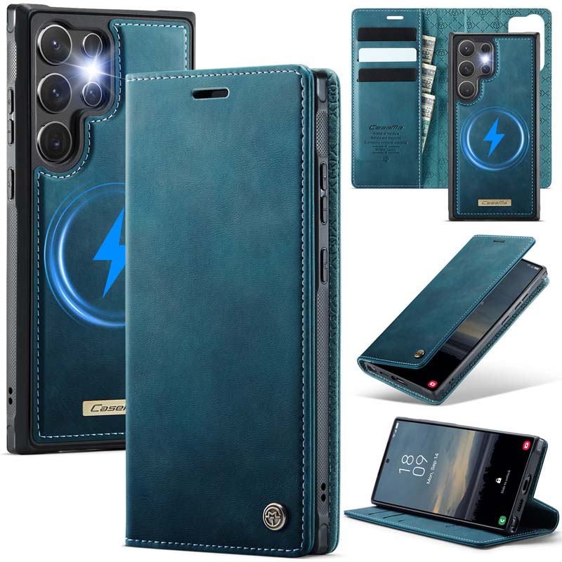 Caseme Leather Magnetic Flip Detachable Wallet Phone Case Blue Green
