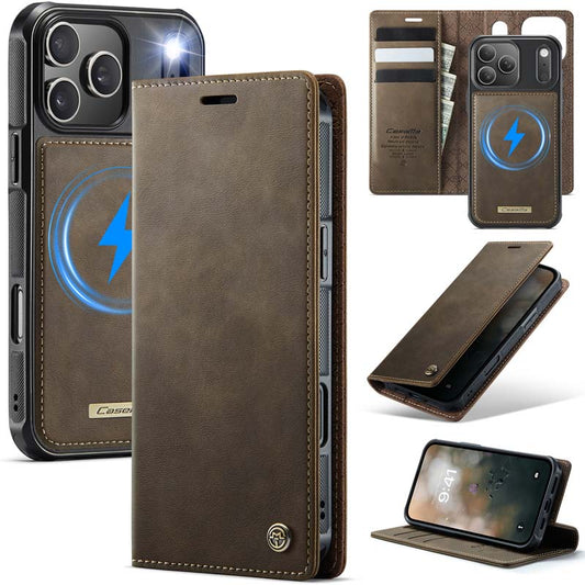 Caseme Leather Magnetic Flip Detachable Wallet Phone Case Brown