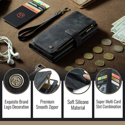CaseMe Retro Zipper Wallet Case Black