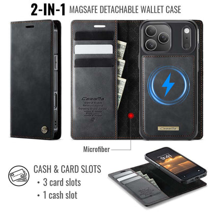 Caseme Leather Magnetic Flip Detachable Wallet Phone Case Black