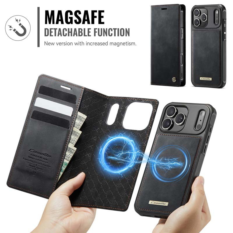 Caseme Leather Magnetic Flip Detachable Wallet Phone Case Black