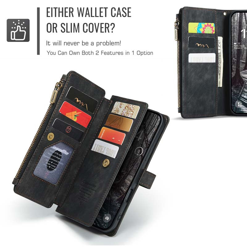 CaseMe Retro Zipper Wallet Case Black