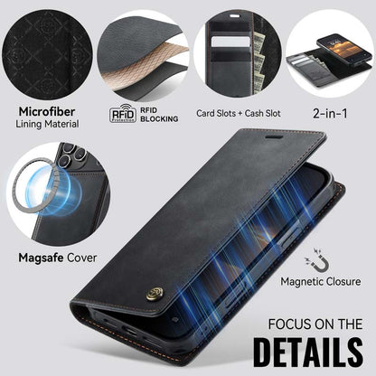 Caseme Leather Magnetic Flip Detachable Wallet Phone Case Black
