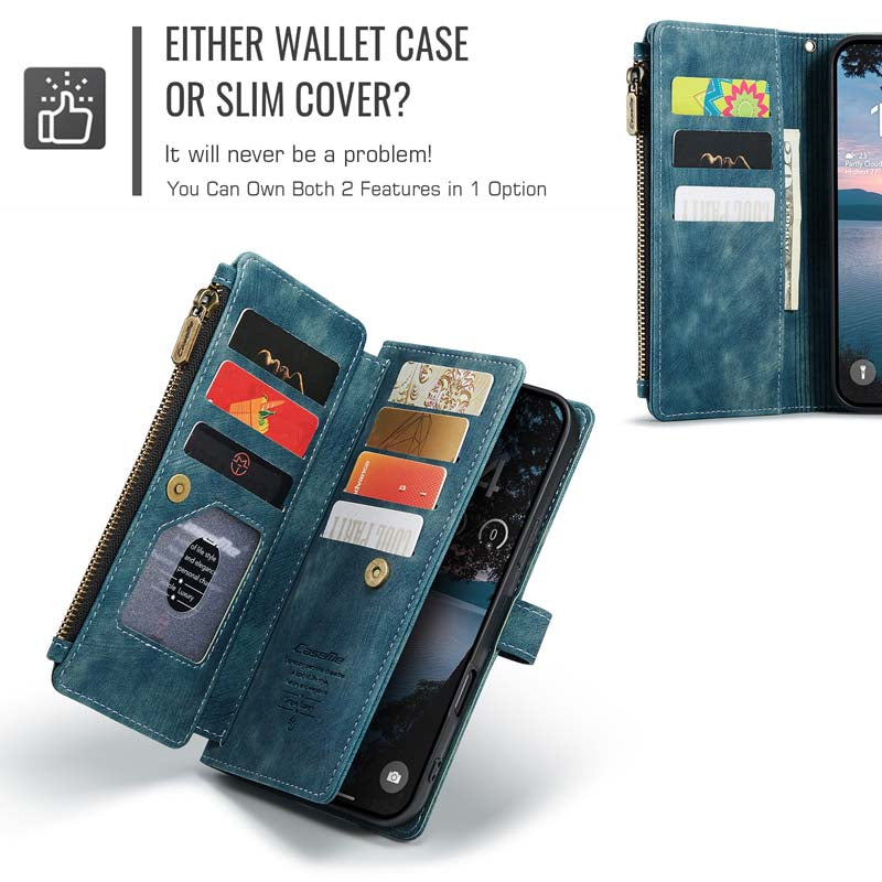 CaseMe Retro Zipper Wallet Case Blue