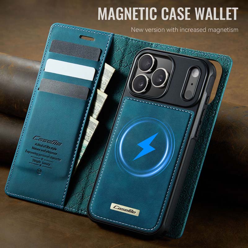 Caseme Leather Magnetic Flip Detachable Wallet Phone Case Blue Green