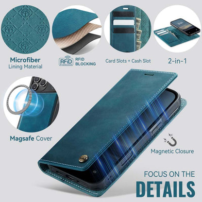 Caseme Leather Magnetic Flip Detachable Wallet Phone Case Blue Green