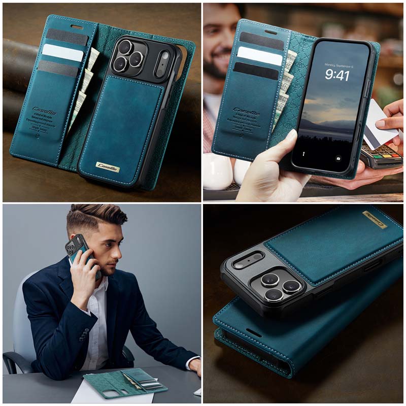 Caseme Leather Magnetic Flip Detachable Wallet Phone Case Blue Green