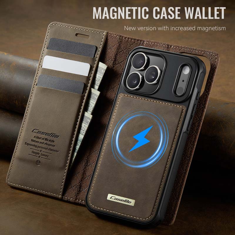 Caseme Leather Magnetic Flip Detachable Wallet Phone Case Brown