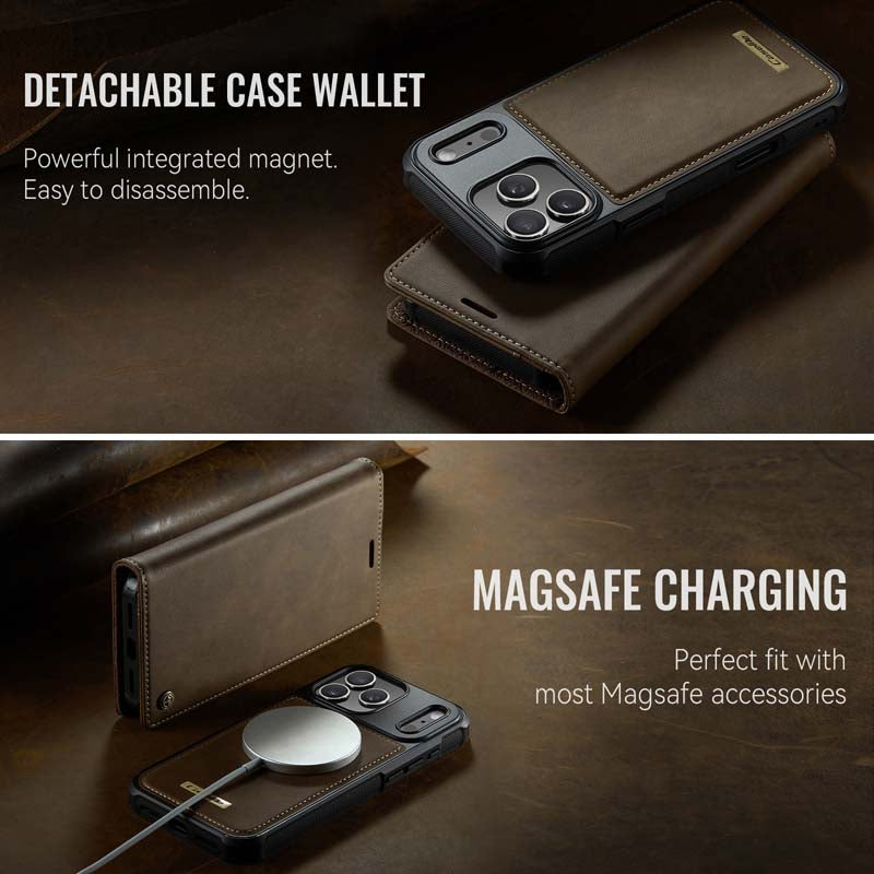 Caseme Leather Magnetic Flip Detachable Wallet Phone Case Brown