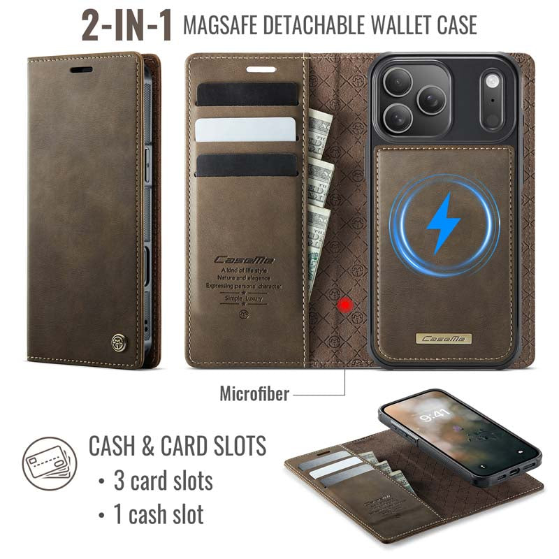 Caseme Leather Magnetic Flip Detachable Wallet Phone Case Brown