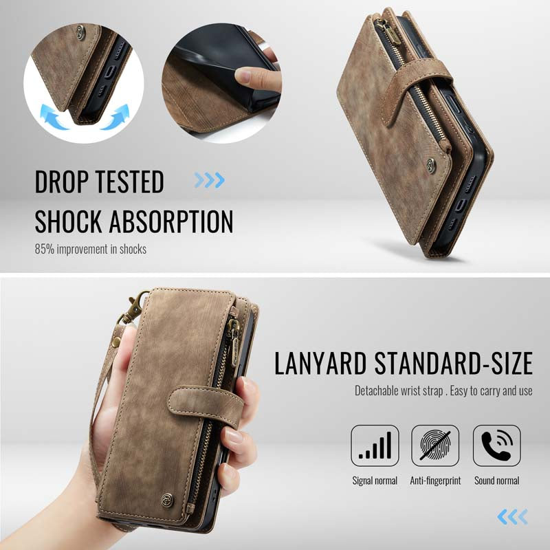 CaseMe Retro Zipper Wallet Case Brown