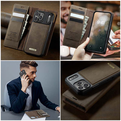 Caseme Leather Magnetic Flip Detachable Wallet Phone Case Brown