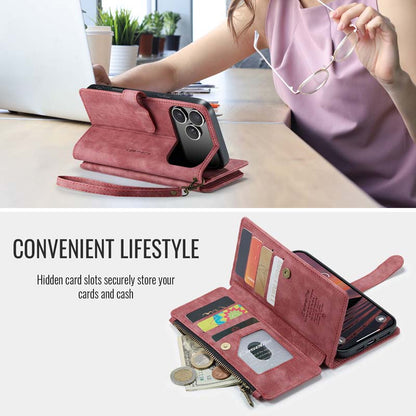 CaseMe Retro Zipper Wallet Case Red