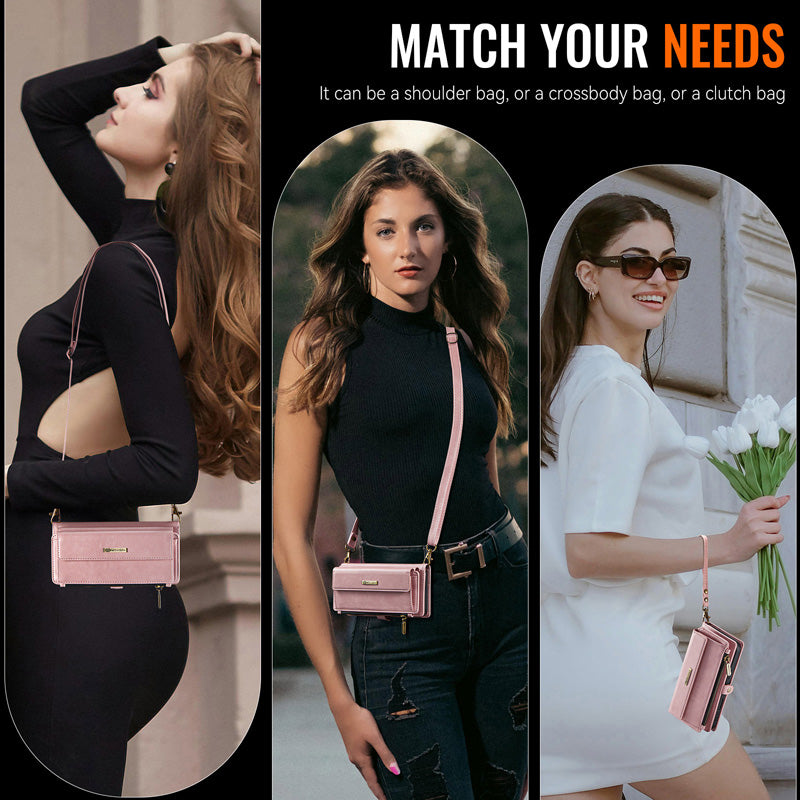 Caseme Crossbody Leather Wallet RFID Phone Case Pink