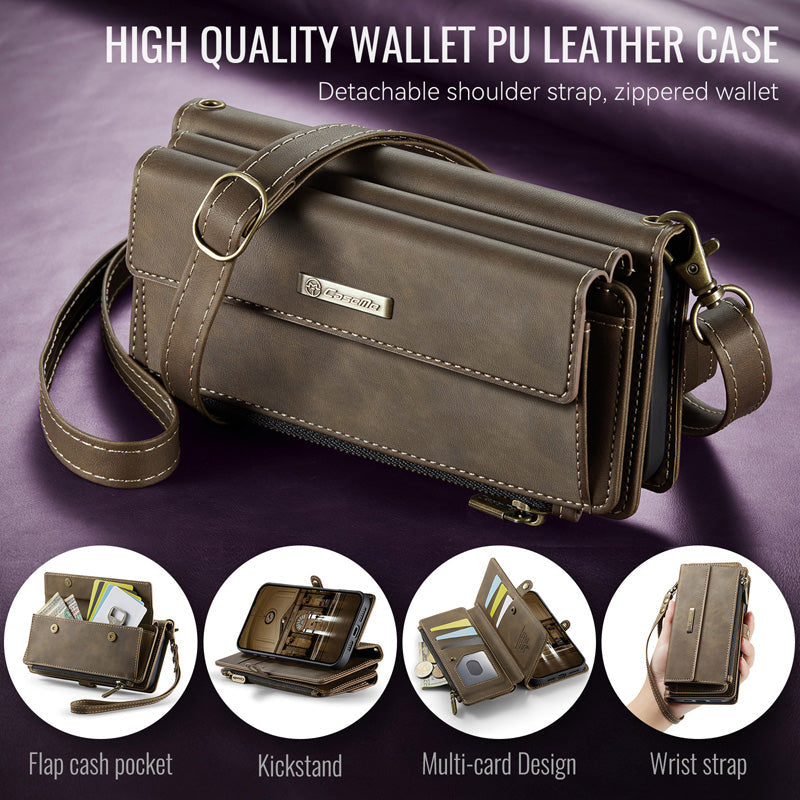 Caseme Crossbody Leather Wallet RFID Phone Case Brown