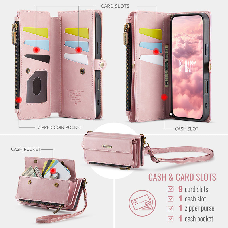 Caseme Crossbody Leather Wallet RFID Phone Case Pink
