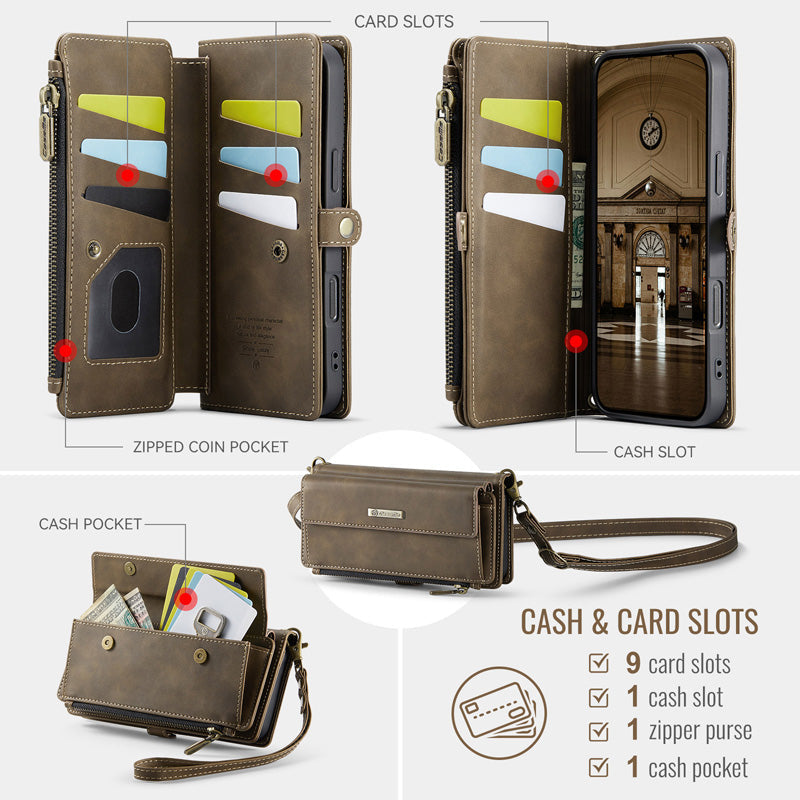 Caseme Crossbody Leather Wallet RFID Phone Case Brown