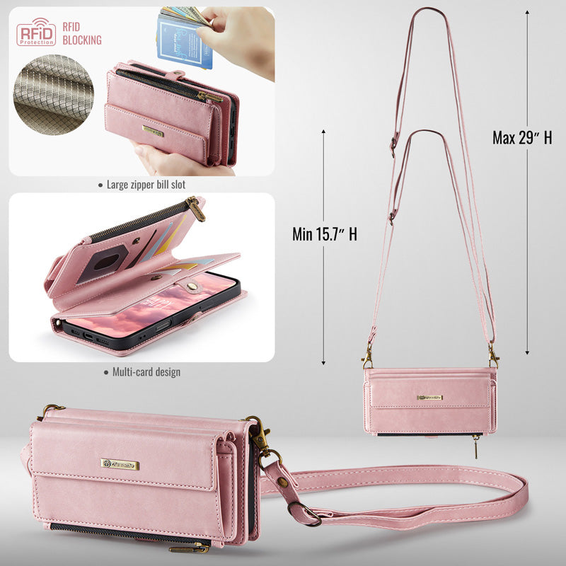 Caseme Crossbody Leather Wallet RFID Phone Case Pink