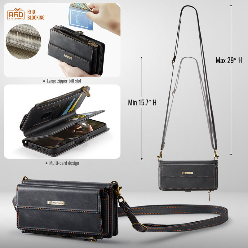 Caseme Crossbody Leather Wallet RFID Phone Case Black