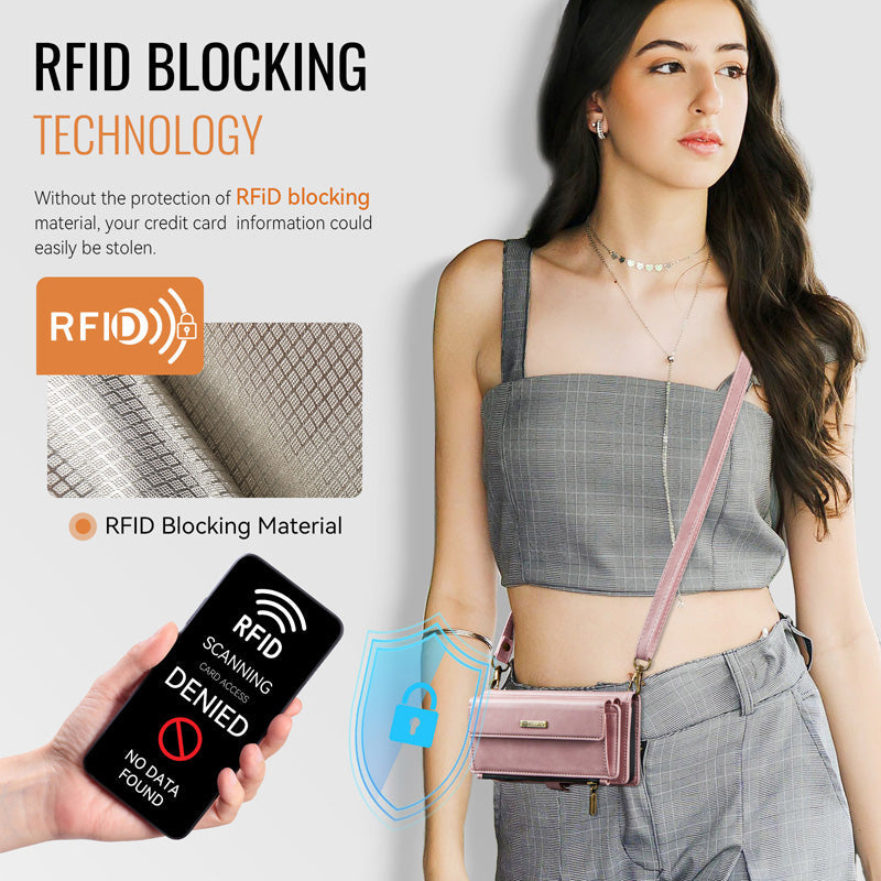 Caseme Crossbody Leather Wallet RFID Phone Case Pink