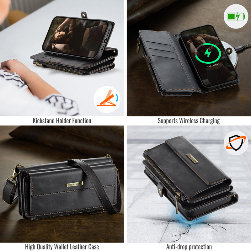Caseme Crossbody Leather Wallet RFID Phone Case Black