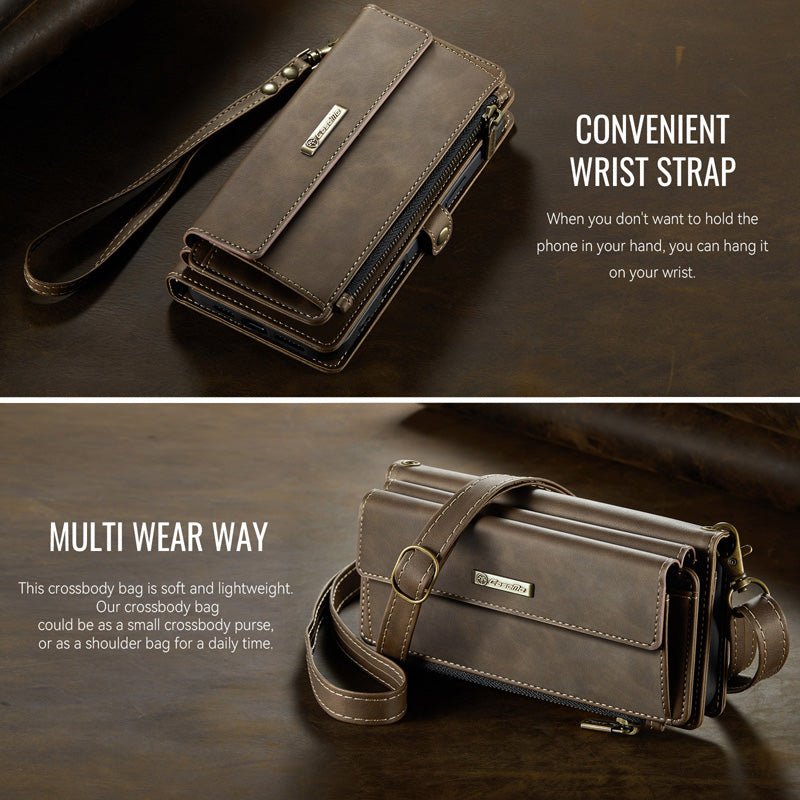 Caseme Crossbody Leather Wallet RFID Phone Case Brown