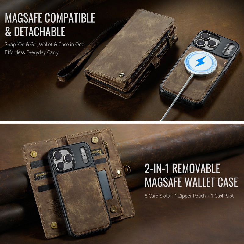 CaseMe Zipper Wallet Detachable Case Brown
