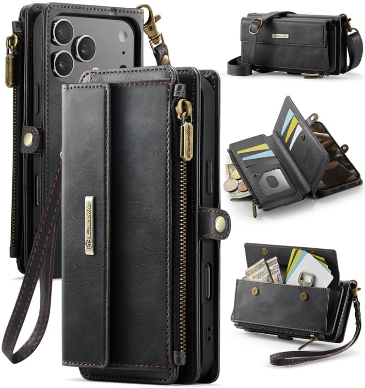 Caseme Crossbody Leather Wallet RFID Phone Case Black