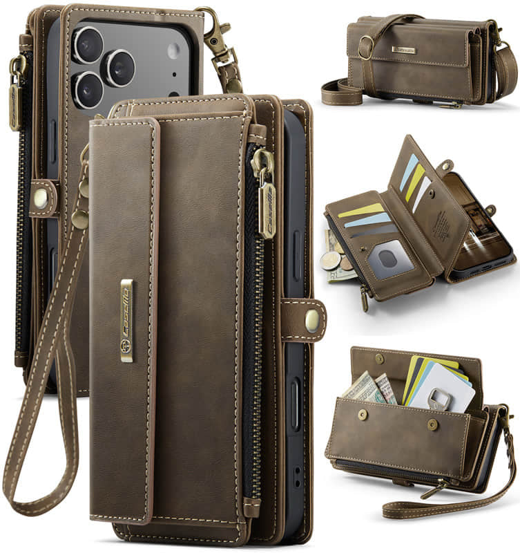 Caseme Crossbody Leather Wallet RFID Phone Case Brown