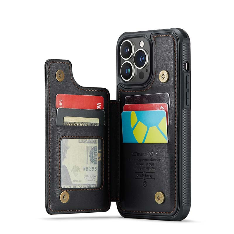 CaseMe Cardholder RFID Leather Phone Case for iPhone 15 Pro Max Black