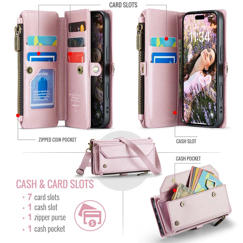CaseMe Crossbody RFID Phone Bag Pink