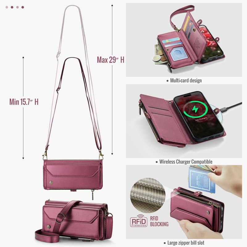 CaseMe Crossbody RFID Phone Bag Red
