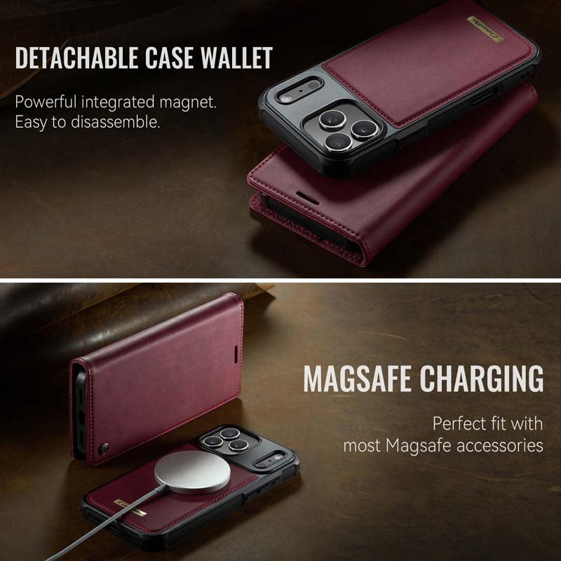 Caseme Leather Magnetic Flip Detachable Wallet Phone Case Red Wine