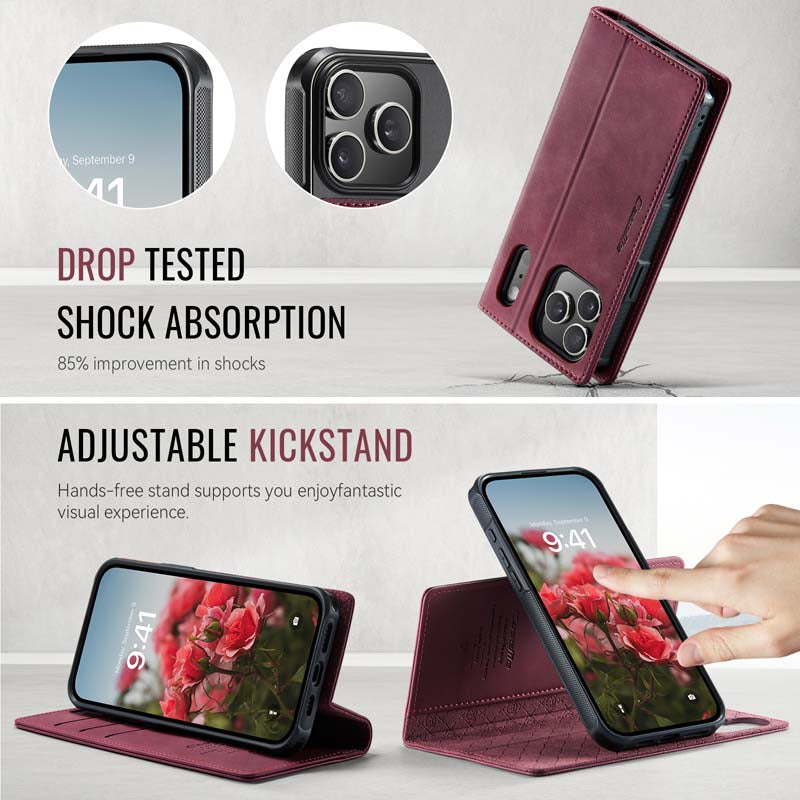 Caseme Leather Magnetic Flip Detachable Wallet Phone Case Red Wine