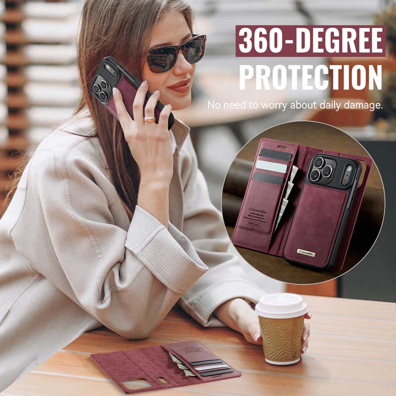 Caseme Leather Magnetic Flip Detachable Wallet Phone Case Red Wine