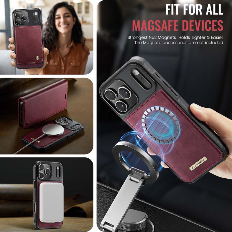 Caseme Leather Magnetic Flip Detachable Wallet Phone Case Red Wine
