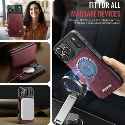 Caseme Leather Magnetic Flip Detachable Wallet Phone Case Red Wine