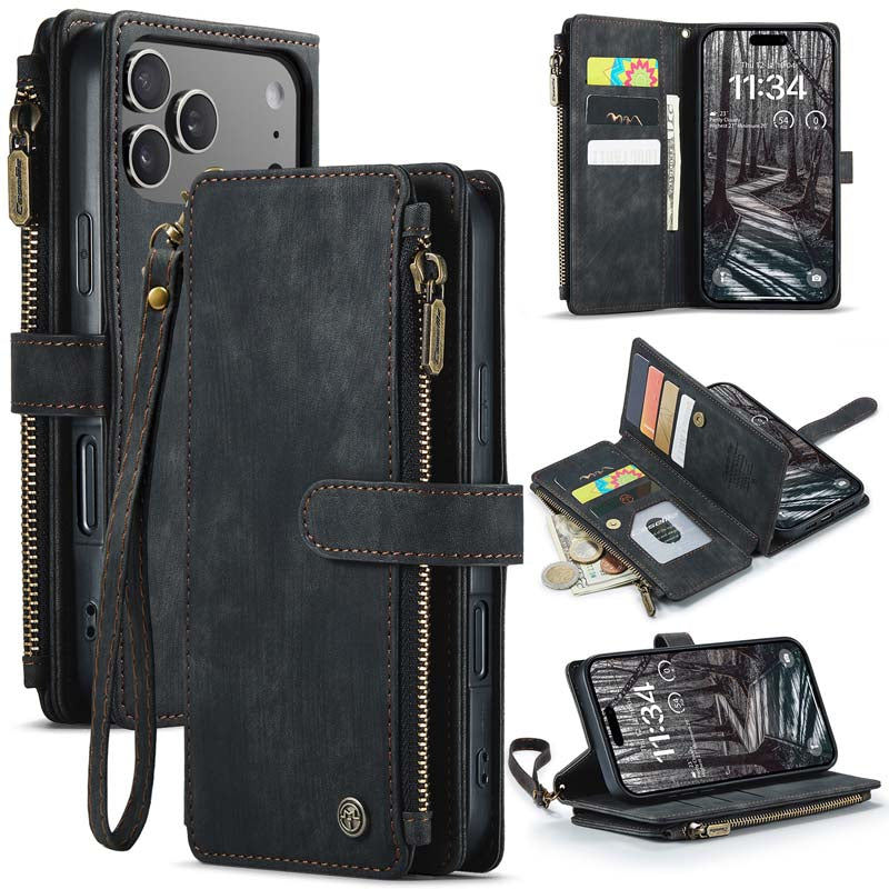 CaseMe Retro Zipper Wallet Case Black